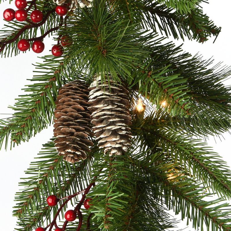 The Holiday Aisle® 9 ft. Bristle Berry Pine Garland with Battery Operated LED Lights