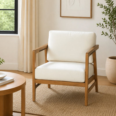Chaise de patio d'extérieur en bois d'acacia avec coussin beige, fauteuil d'appoint simple en corde pour patio