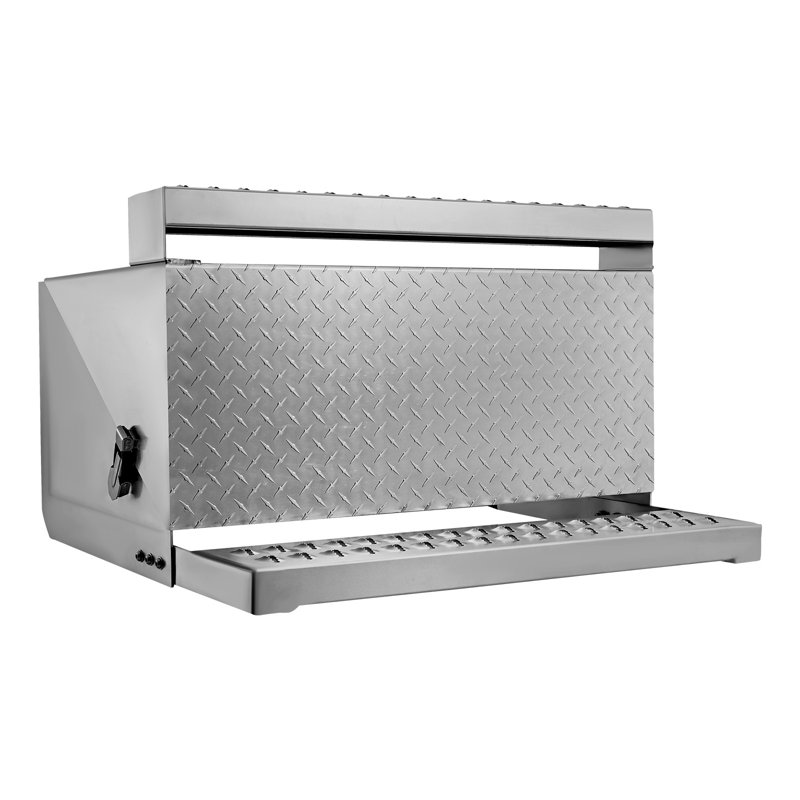 Coffre à outils pour marchepied de semi-remorque, 79 x 76 x 48 cm, coffre à outils robuste en tôle d'aluminium à damier, coffre de rangement étanche pour marchepied d'entrée de cabine avec loquet antichoc pour camions plateaux, grues et semi-remorques