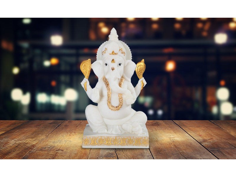 Joceleen 10,25 "H Figurine Ganesha blanche et or