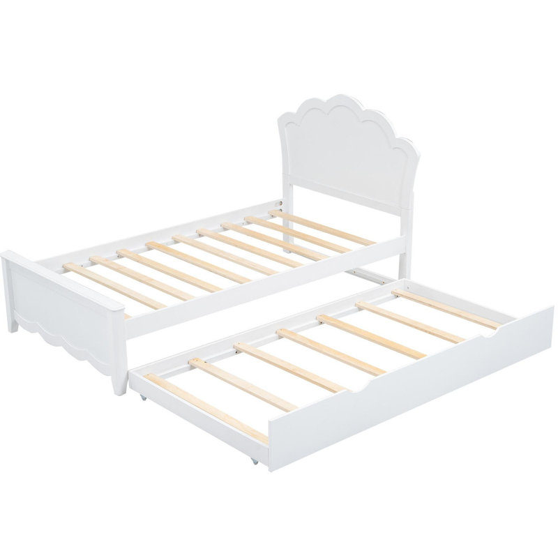 Lit plateforme simple en bois avec lit gigogne et tête de lit simple, Lit simple
