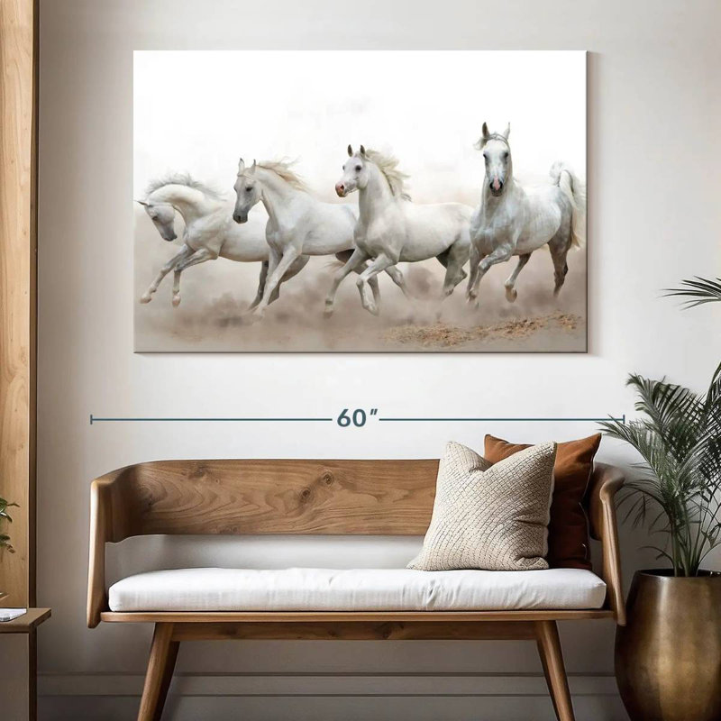 Brampt, chevaux arabes blancs, H 34 po x l 51 po