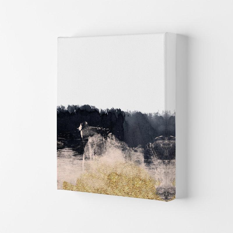 Lux Half Navy And Gold Paint Strokes by Pixy Paper - Print, 84cm H x 59.4cm W x 4cm D, Wrapped Canvas