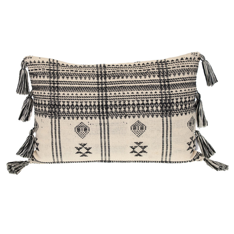 Parkland Collection Selina Beige Tribal 14" x 20" Cotton Lumbar Decorative Throw Pillow
