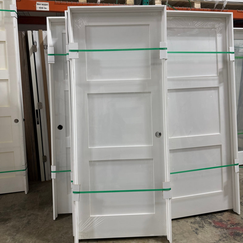 (Pré-verrouillé) Porte pré-suspendue à 3 panneaux intérieurs avec montants de porte de 4 9/16 po, Gauche, 36 po x 80 po
