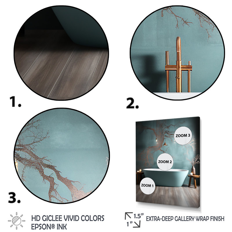 «Aqua Bathroom Zen Tranquility - Art mural de salle de bain», H 32 po x l 16 po x P 1 po