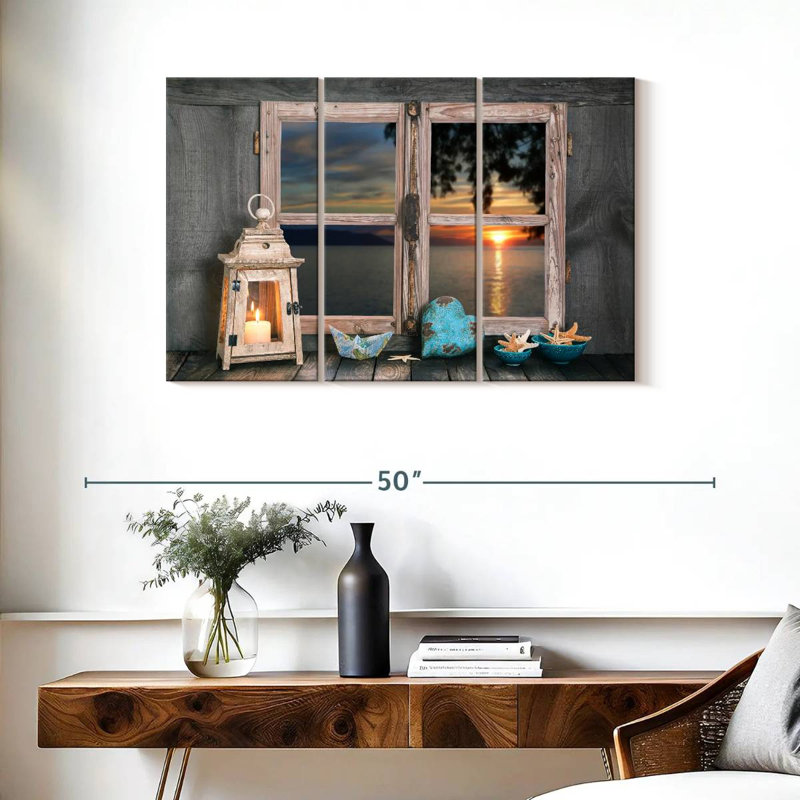 Ensemble de 3 pièces de fenêtre nautique sur toile, H 38 po x l 24 po x P 1,25 po