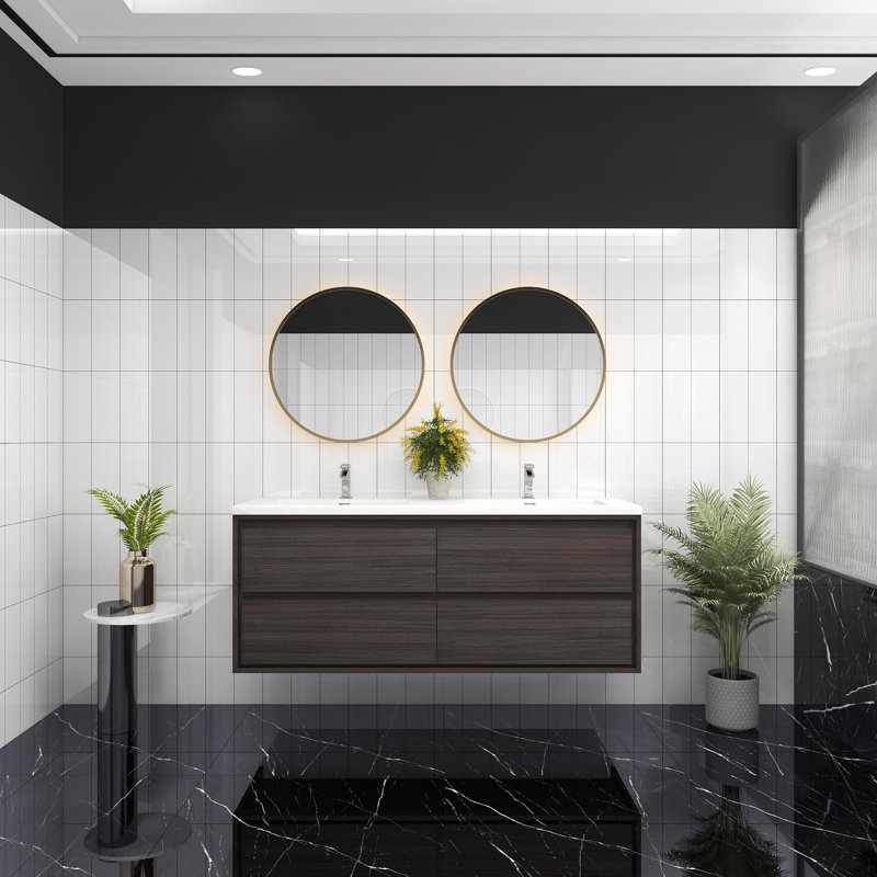 Meuble-lavabo mural double l 59,5 po x P 19,6 po x H 21,75 po Willandra, Chêne gris