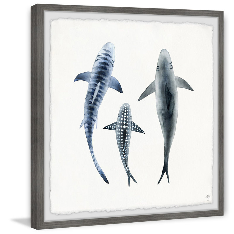 Tyrone Patterned Sharks - Single Picture Frame Painting, 51cm H x 51cm W