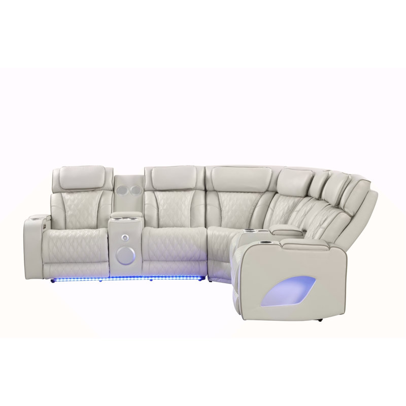 Canapé modulaire inclinable électrique Fortuner de style moderne avec haut-parleur Bluetooth et DEL en bois et métal, fonction de massage incluse beige