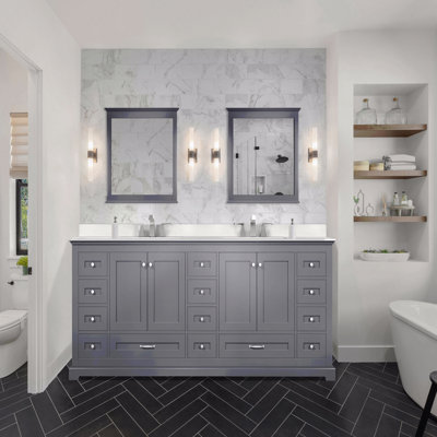 Ensemble de meuble-lavabo double 84 po x P 22 po avec plateau en marbre de culture et robinet