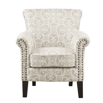 Solid Wood Legs Chair, Tight Back, High Foam, 56%Rayon 44%, 35.1"H X 28.48"W 31"D Finish Club Double Nailhead Rows,