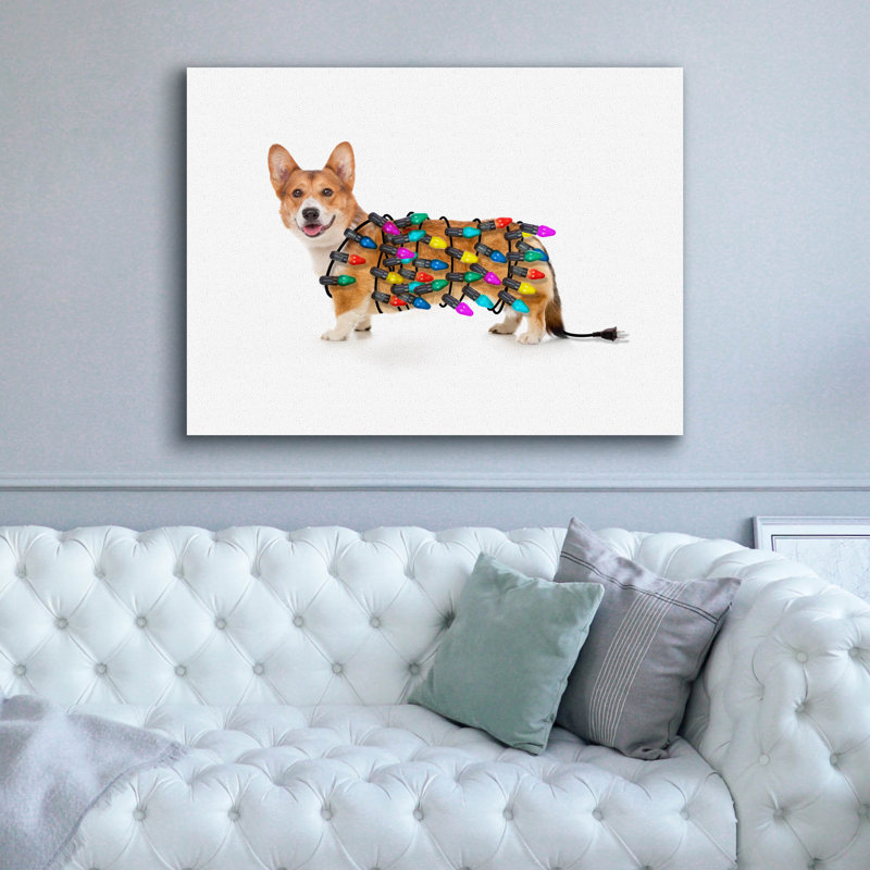 Toile épique Graffiti «Christmas Corgi with Lights» par John Hovenstine, 54 po x 40 po