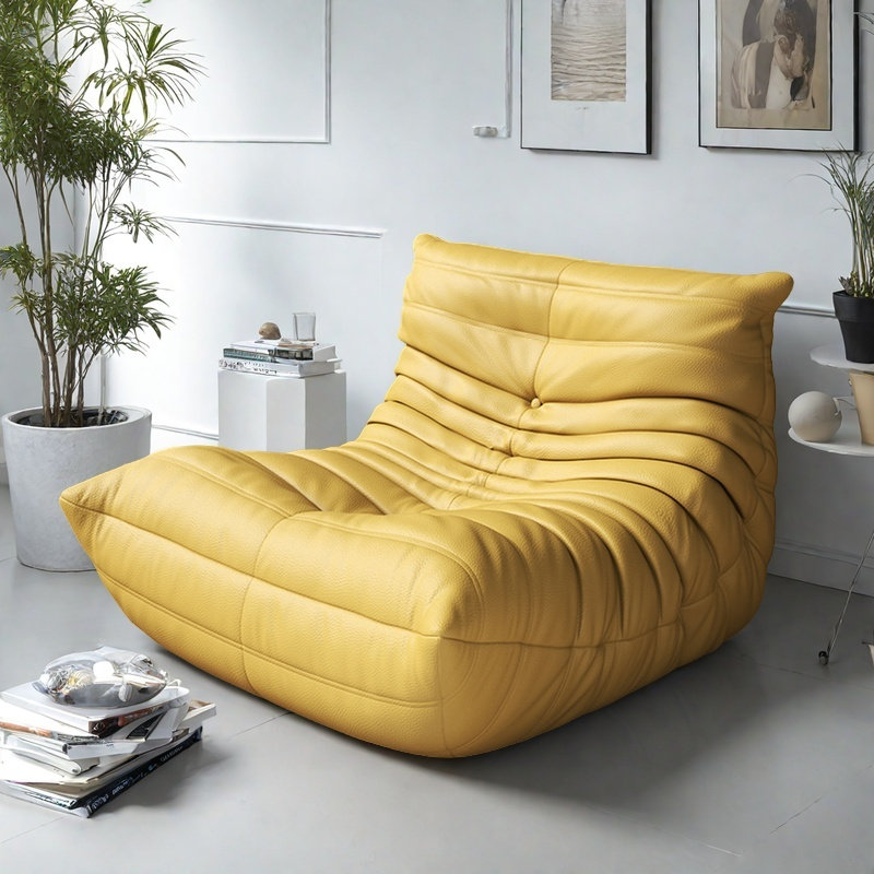 Canapé rétro paresseux chenille, Similicuir jaune