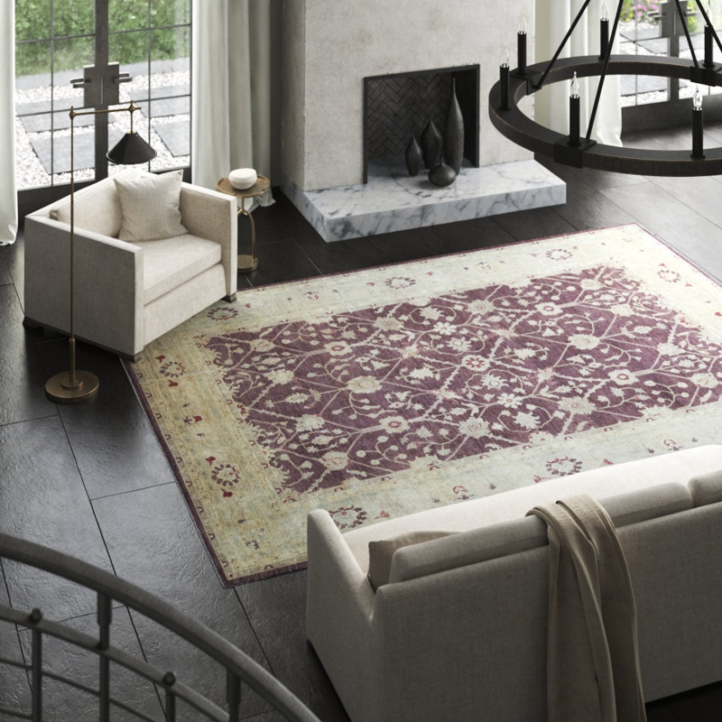 Ziegler Wool Oriental Area Rug in Plum/Light Green