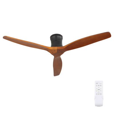Ventilateur de plafond 52 pouces sans lumière, montage encastré à profil bas, 3 pales en bois avec télécommande, moteur DC pour patio