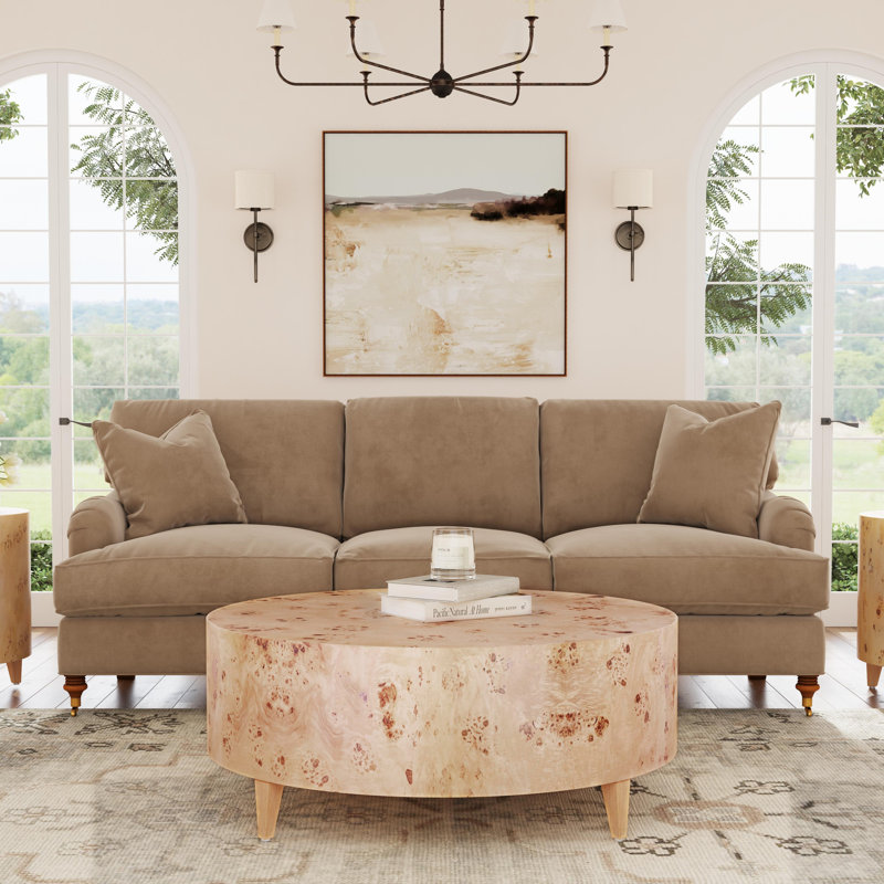 Billie 46" Round Burl Wood Coffee Table with Storage