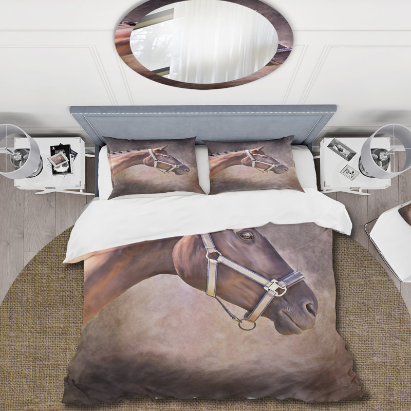 Portrait de cheval brun - ensemble de housse de couette Farmhouse - microfibre de polyester