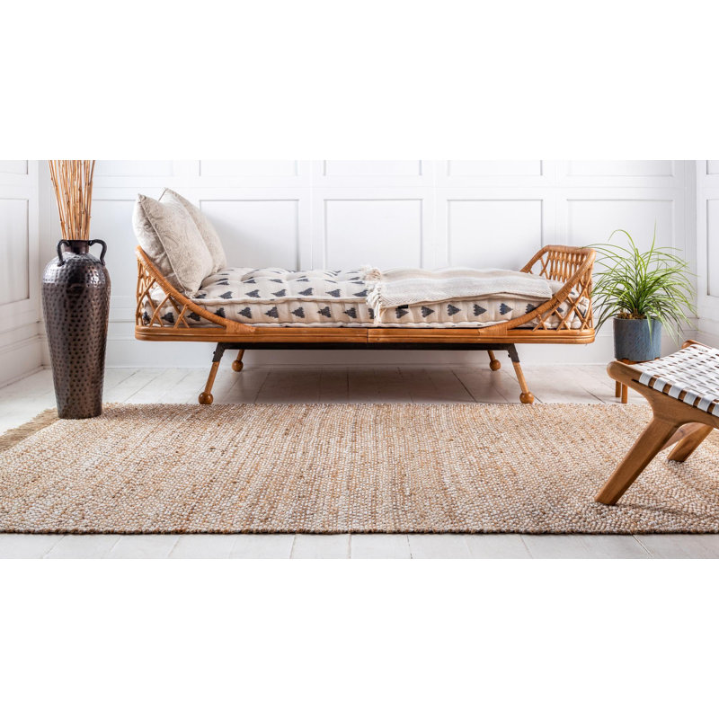 Tapis naturel tressé à la main à motif géométrique, Rectangle 4 pi 1 po x 6 pi 1 po