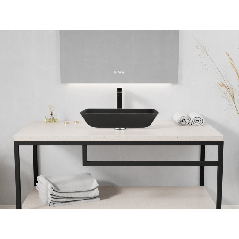 ANZZI Innovio 13'' Glass Rectangular Bathroom Sink, Matte Black
