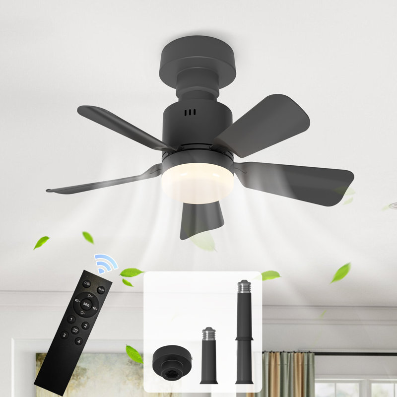 Skylan 45cm 5 - Blade E27 Socket Ceiling Fan with LED Light and Remote, Black