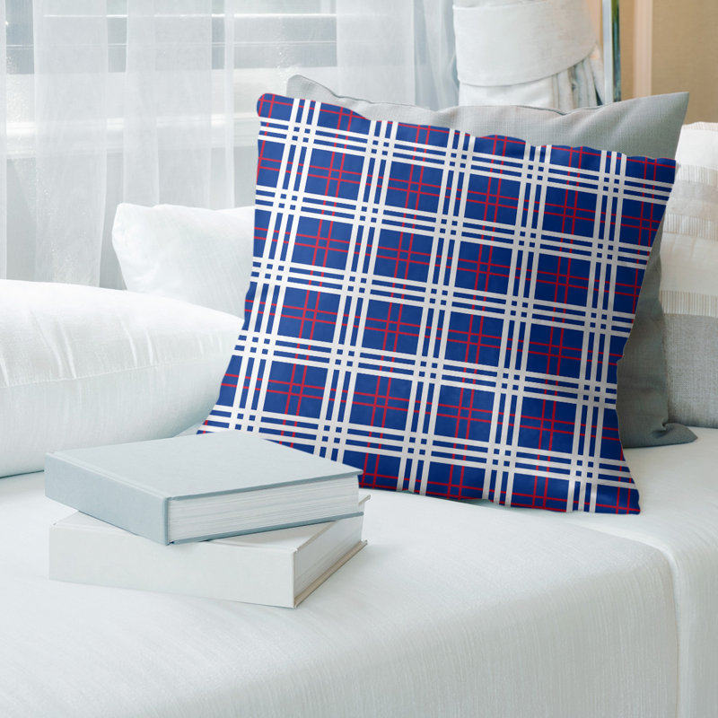 Housse de coussin carré et insert, Bleu / Rouge / Blanc, Mélange de duvet, 16 po x 16 po