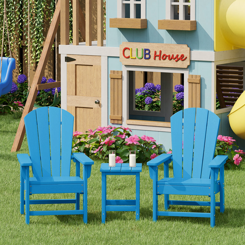 Ensemble 3 pièces de chaises Adirondack d'extérieur en polyester avec table d'appoint Laguna Kids, Bleu pacifique