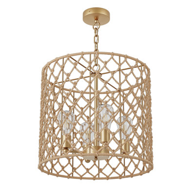 Rhamel 4-light E26 21.25 inch Oversize Rattan Boho Dimmable Adjustable Pendant Light Chandelier