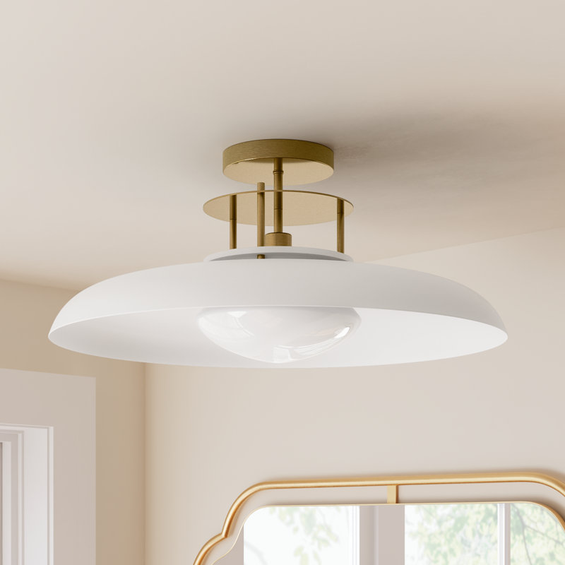 Jude 1 - Light Ceiling Light In Matte Black With Warm Brass Accents, Brass, White