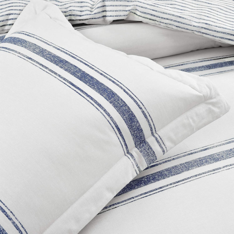 California King Blue Cotton Reversible Comforter Set