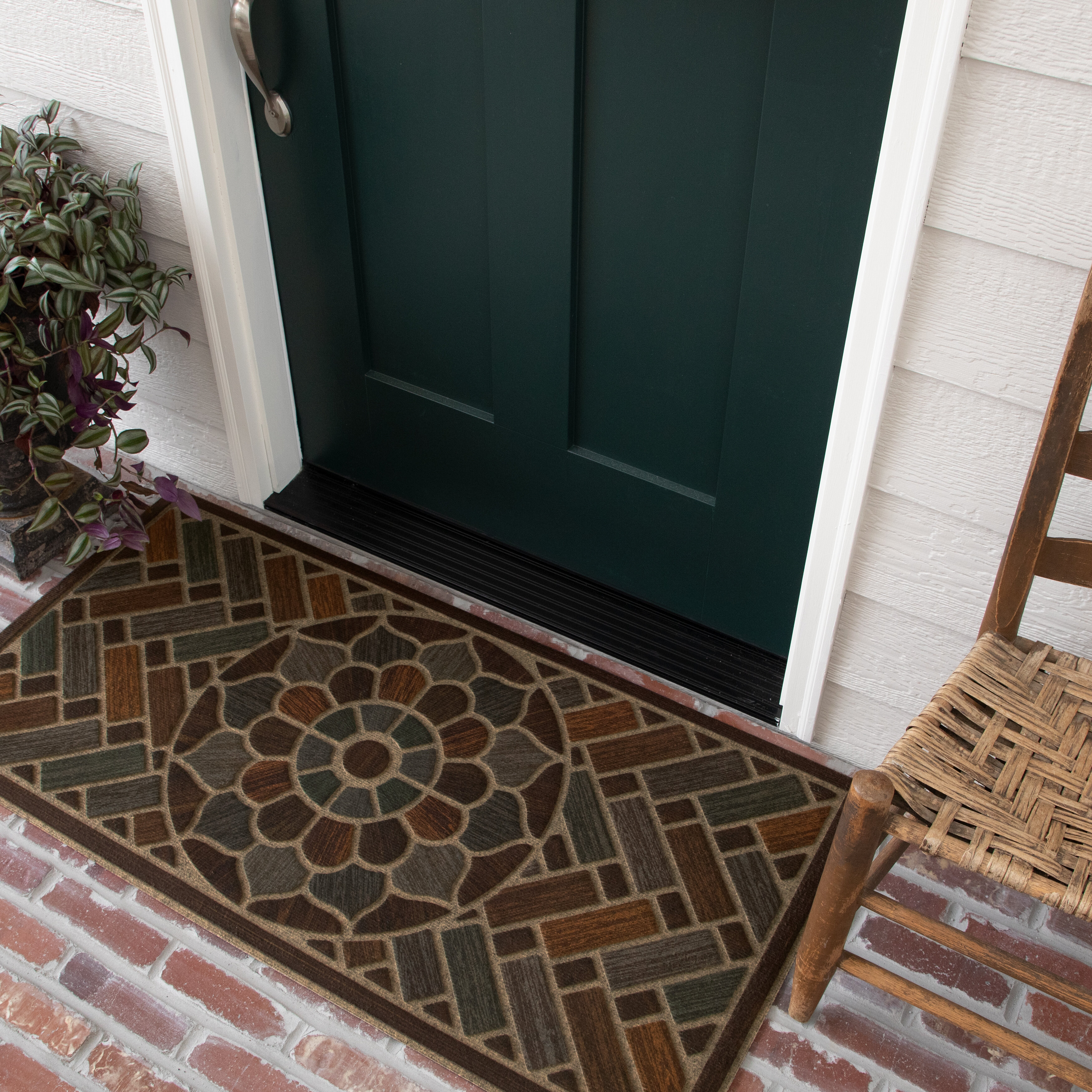 Terra Cotta Flower Mosaic Door Mat, Colorful Welcome Mat