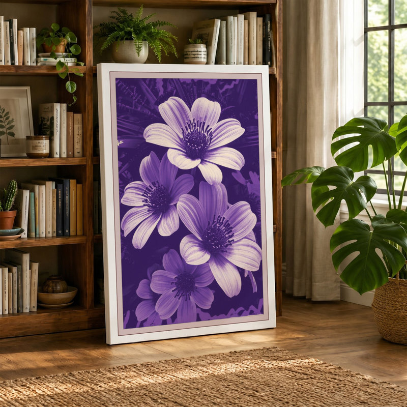 Purple Daisies in Focus Botanical - Wrapped Canvas, 36x24 - 91.4 x 61.0 cm, Sage Border