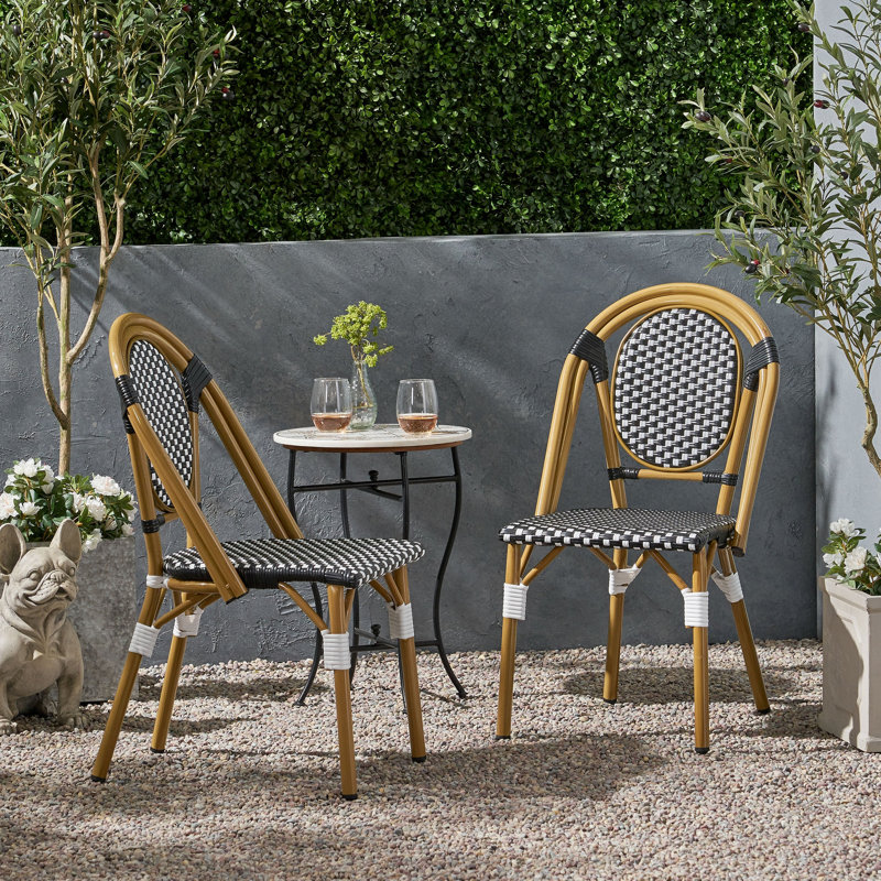Ensemble de 2 chaises bistro d'extérieur en ratine et aluminium PE