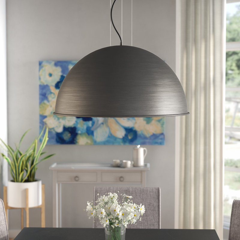 Jaime 3-Light Single Dome Pendant in Rubbed Zinc/Silver, Rubbed Zinc/Silver