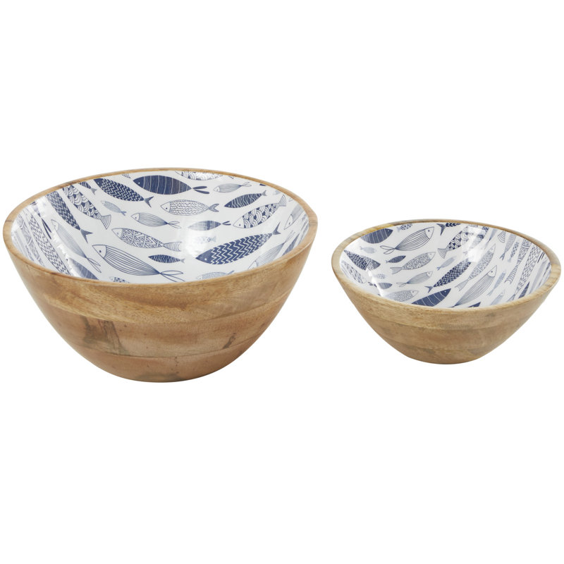 Bol décoratif en bois massif fait à la main Rosvita, Bleu / Gris pâle