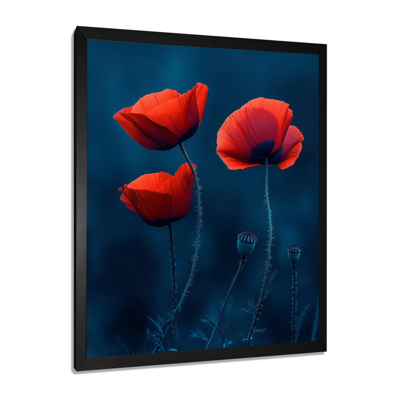 Coquelicots des prés rouges Deepmoody II - Tableau encadré, H 20 po x l 12 po, Black Picture Framed