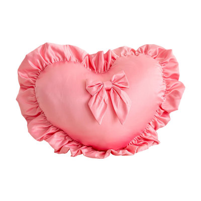 Valentines Heart Pillow Cover Cute Ruffled Satin Designs With Bow Romantic Sofa Decor Cushion Cover Soft Gift For Home Bedroom