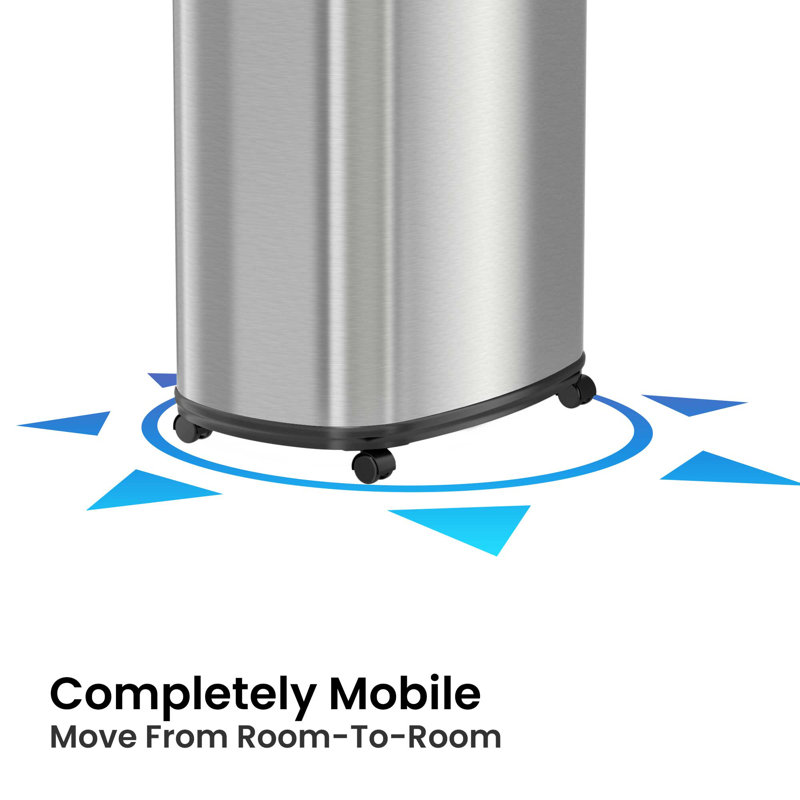 Itouchless Glide 13 Gallon Sensor Trash Can With Wheels And Odour Control System, Stainless Steel, Oval Shape Automatic Kitchen And Office Garbage Bin (powered By Battery Or Optional Ac Adapter)