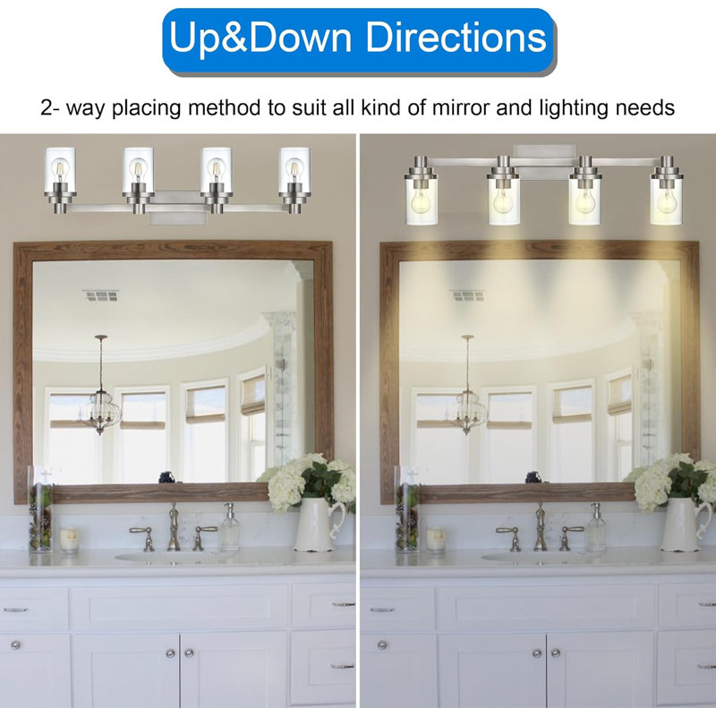Modern Vanity Lighting Fixture With Clear Glass Shade, E26 Socket, For Bathroom, Kitchen, Bedroom, Hallway, Brushed Nickel