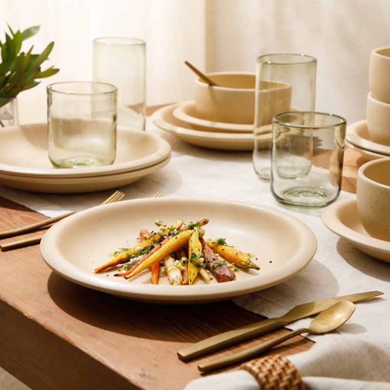 Bloomhouse Corcisa Clay 12 Piece Stoneware Reactive Glaze Dinnerware Set - Prosecco Blush Pink, Beige
