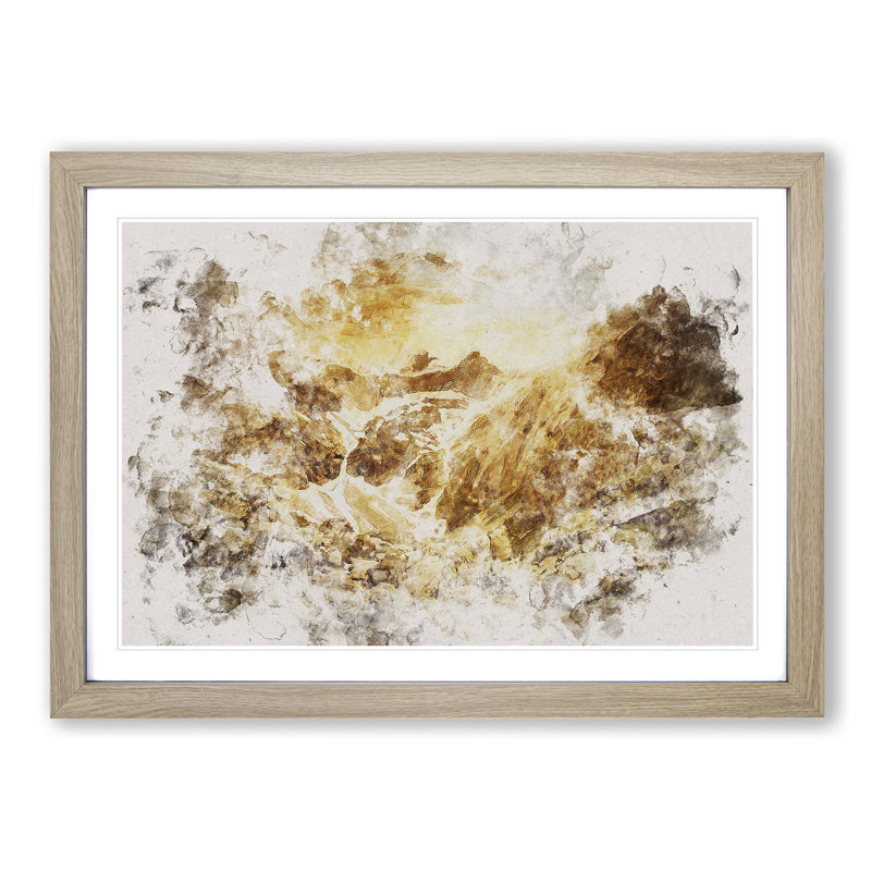 Golden Mountain Valley - Picture Frame Painting Print, Oak Framed, 36cm H x 48cm W x 2cm D