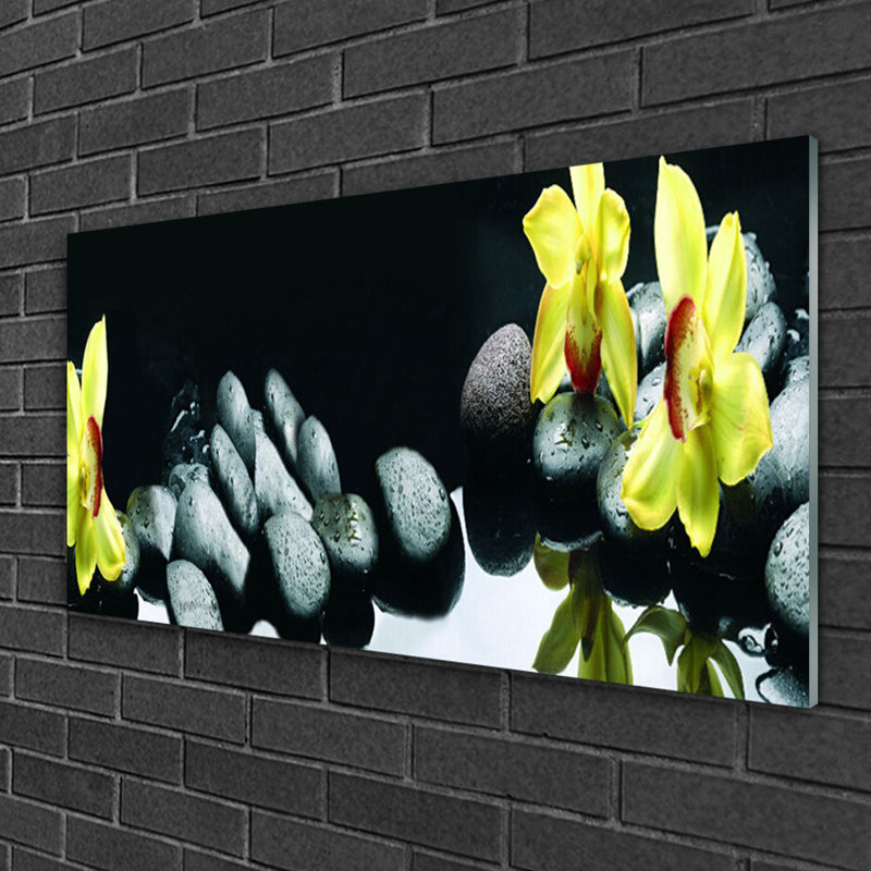 Floral Flower Stones 1 Piece Wall Art on Glass
