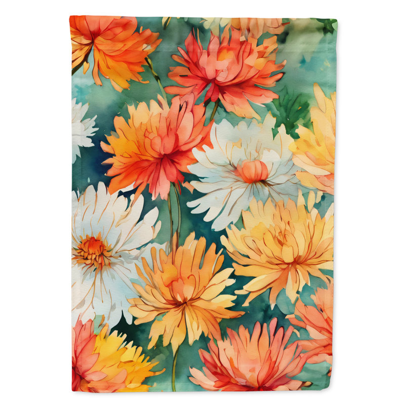 Chrysanthèmes dans un drapeau de maison aquarelle