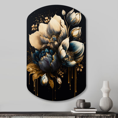 «Blue and Gold Tulips III», art mural asymétrique en forme de cylindre de tulipe