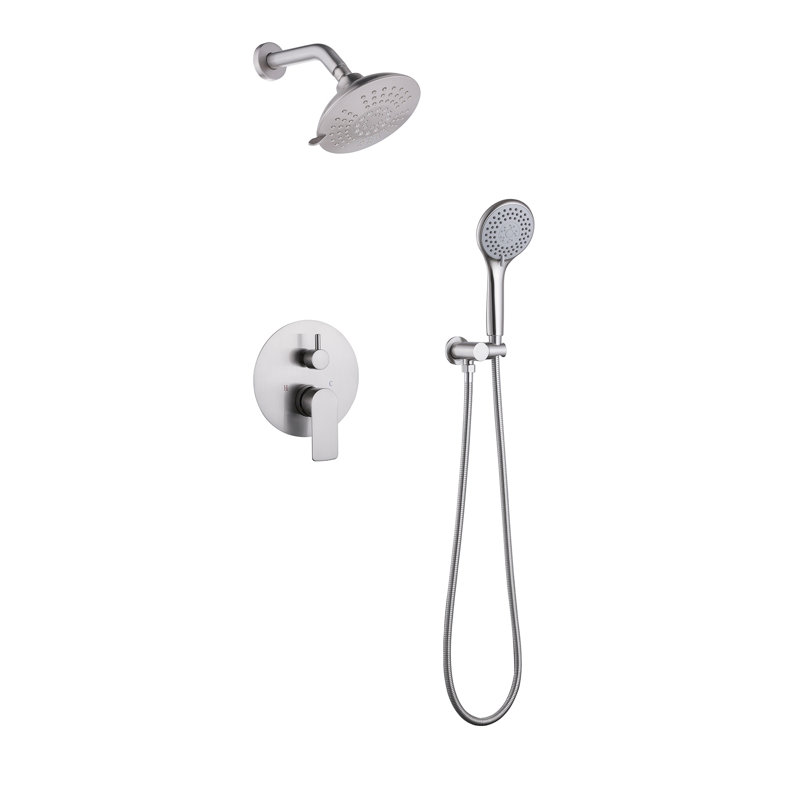 6 in. Wall Mounted Shower Heads with 3-Setting Handheld Shower, Brushed Nickel