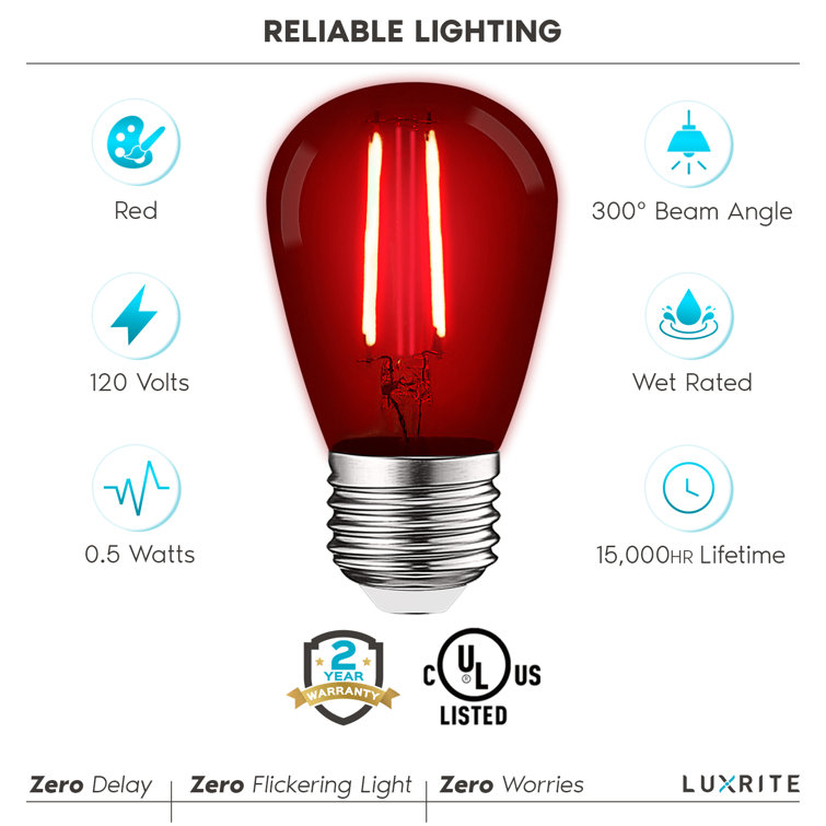 Luxrite LR21730-4PK 0.5 Watt S14 LED Colored String Light Bulb, E26/Medium (Standard) Base
