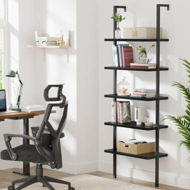 HOMCOM Industrial 5 Tier Ladder Shelf, Wall Mount Storage Shelves Bookcase  with Metal Frame, Corner Unit, Plant Flower Rack for Living Room, Balcony