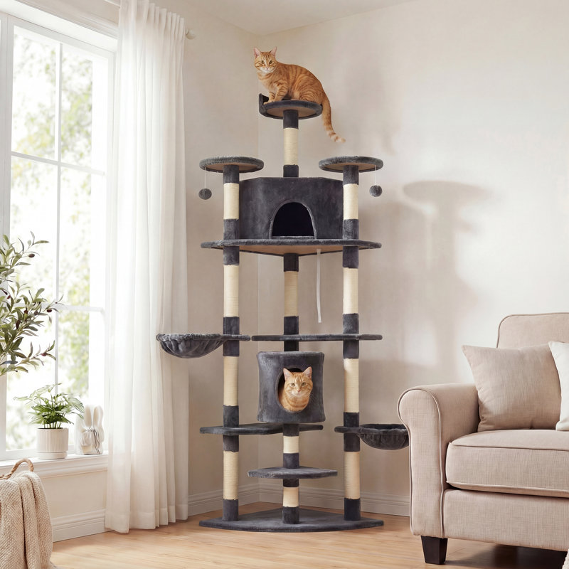 Arbre à chat 79 po avec deux condos, poteau à griffes, hamac, tour de chat