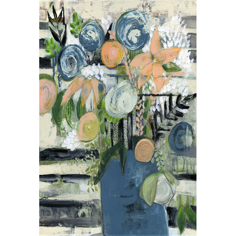 «Modern Floral Stripe», peinture sur toile, H 36 po x l 24 po