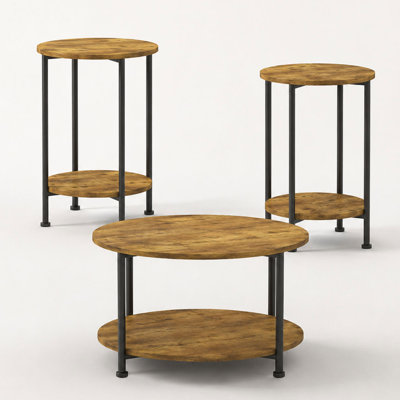 Hesvarn 3 Piece Living Room Table Set with Coffee Table and End Tables